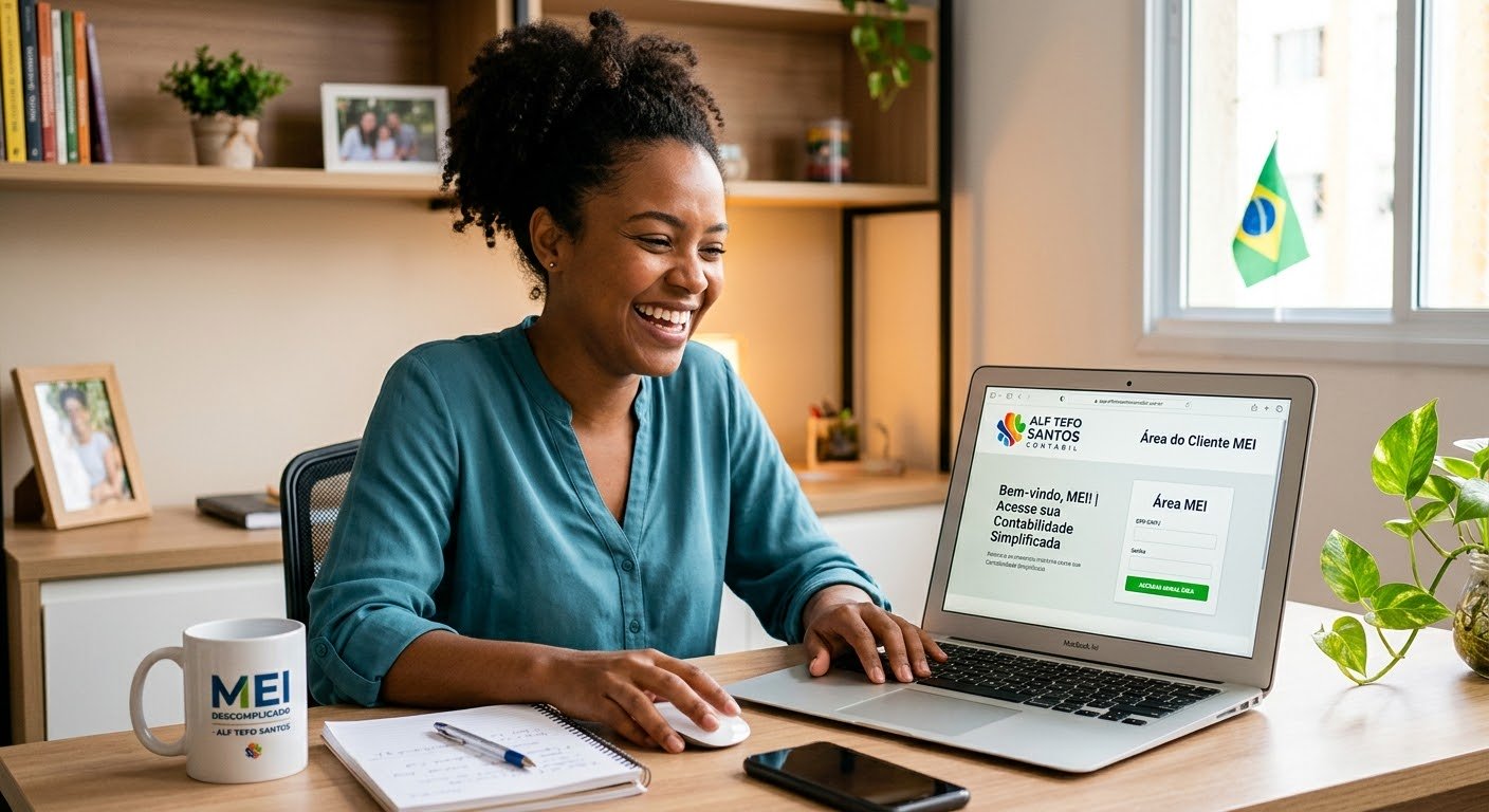 Cliente acessando a Área do Cliente MEI HUB no computador